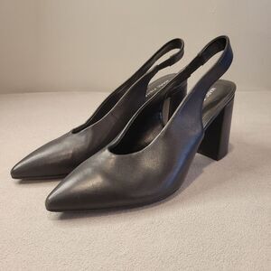 Marc Fisher Black Leather Sling Back Heels Pointy toe Shoes size 9 M